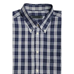 Bogner Blue White Plaid Cotton Short Sleeve Button Up Shirt Size EU 43 /US XL